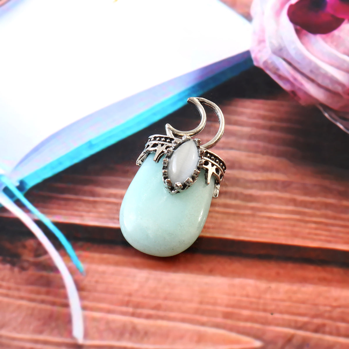 Amazonite Natural Stone Pendent in Brass