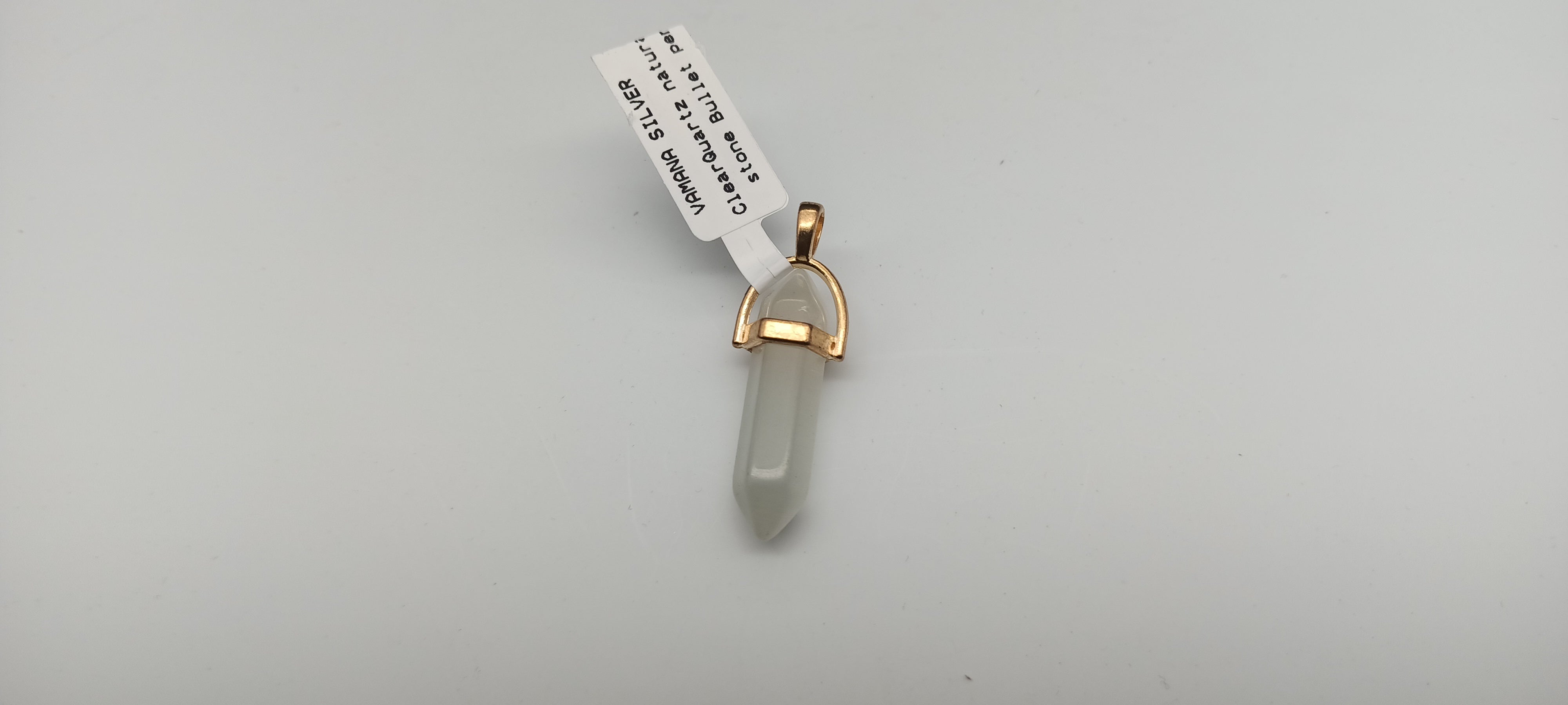 Clear Quartz Stone Pencil Pendent in Brass