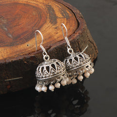 Oxidized 92.5 silver Jhmka threaded with natural pearls