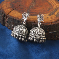 Oxidized 92.5 silver Jhumka threaded with natural pearl