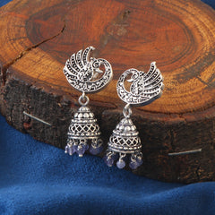 Oxidized 92.5 silver Jhumka threaded with natural pearls