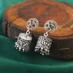 Oxidized 92.5 silver Jhumka threaded with silver balls