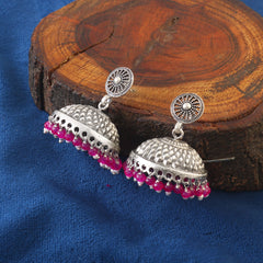 Oxidized 92.5 silver Jhumka threaded with natural coloured pearls