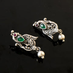 Oxidized 92.5 silver antique peacock earring