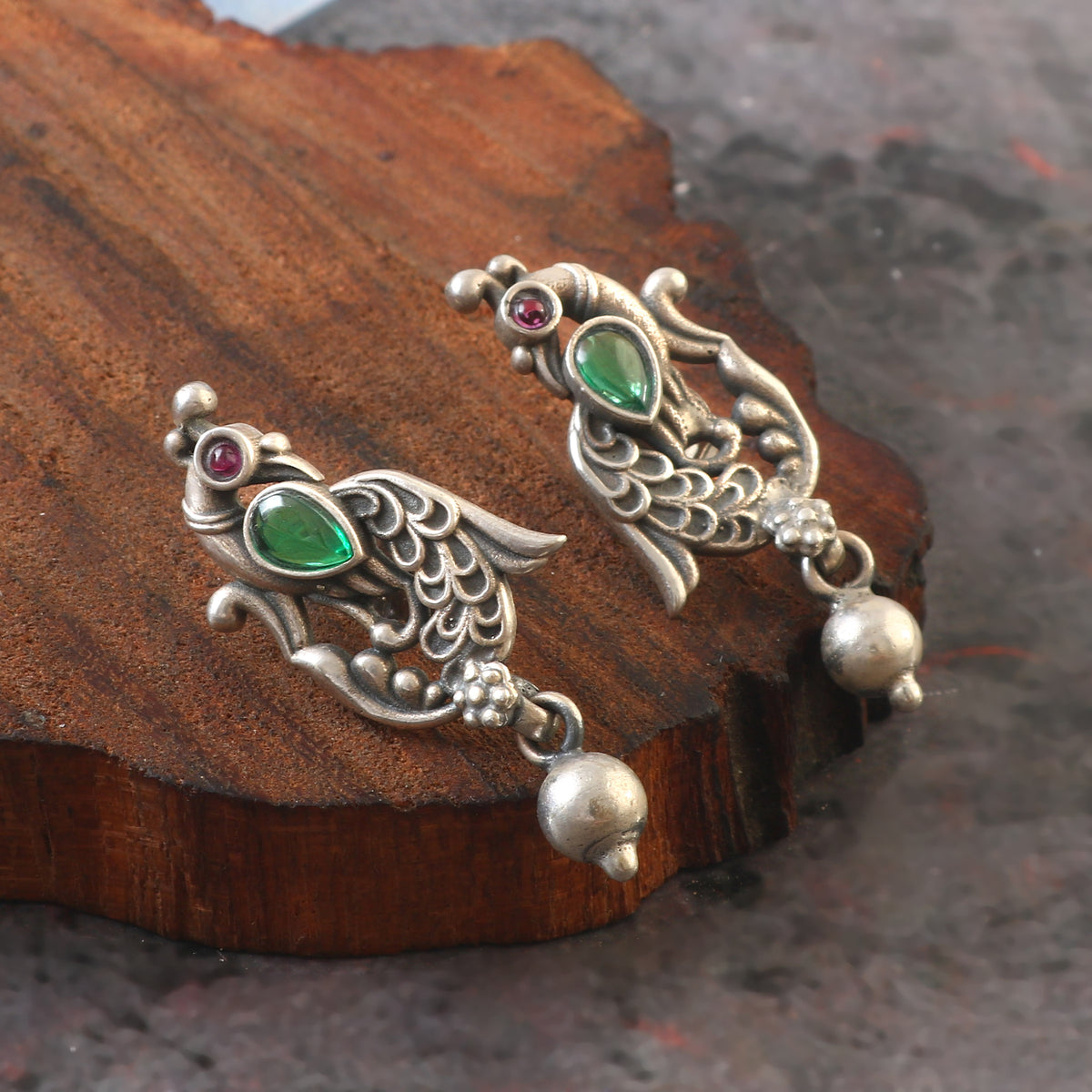 Oxidized 92.5 silver antique peacock earring