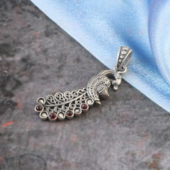 Oxidized 92.5 silver Antique Peacock  Pendent