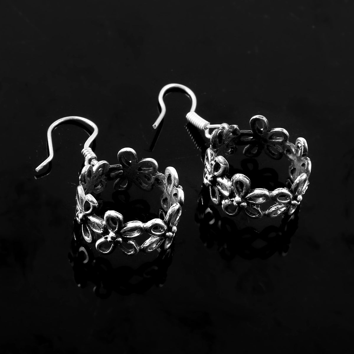 Oxidized 92.5 silver Antique Floral earrings