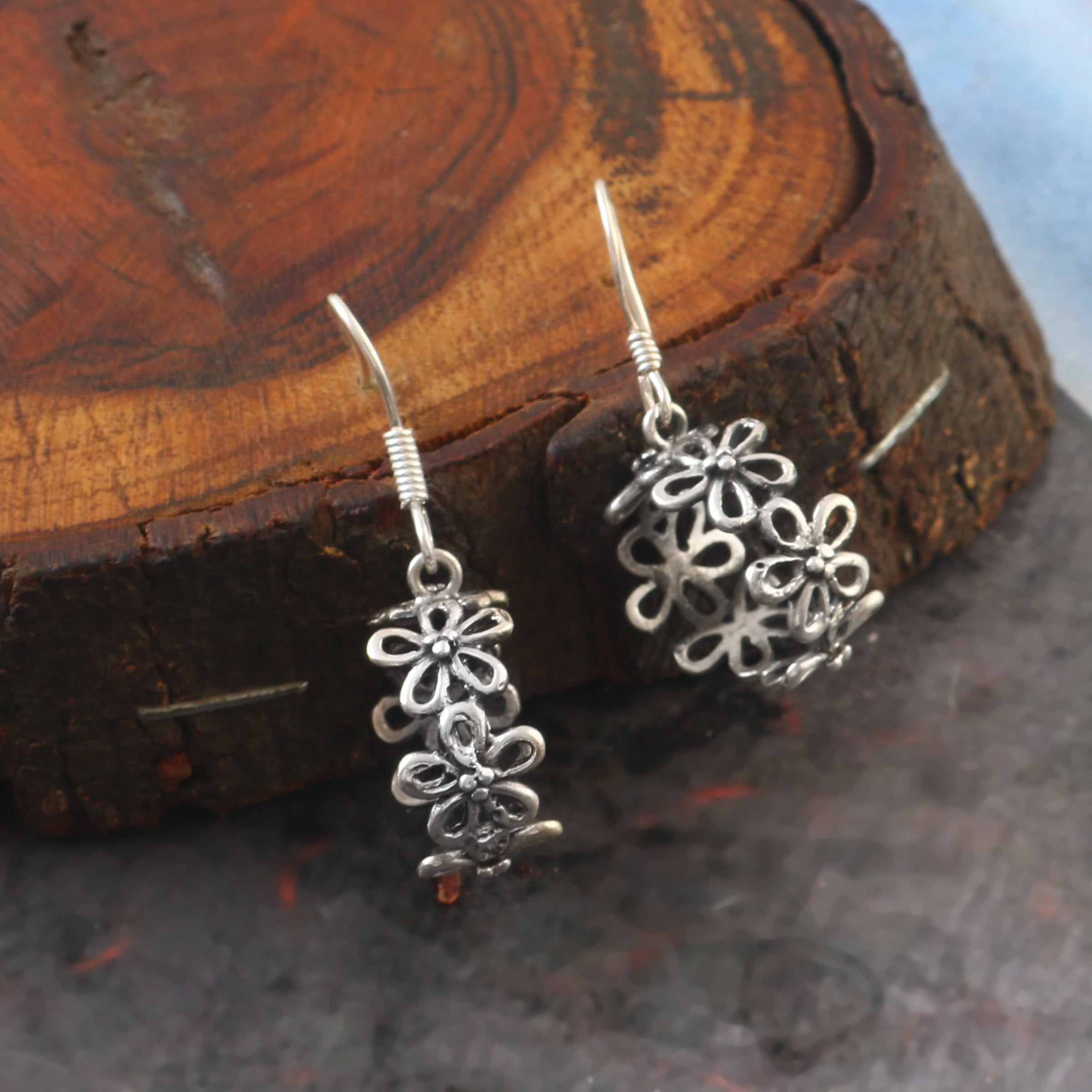 Oxidized 92.5 silver Antique Floral earrings