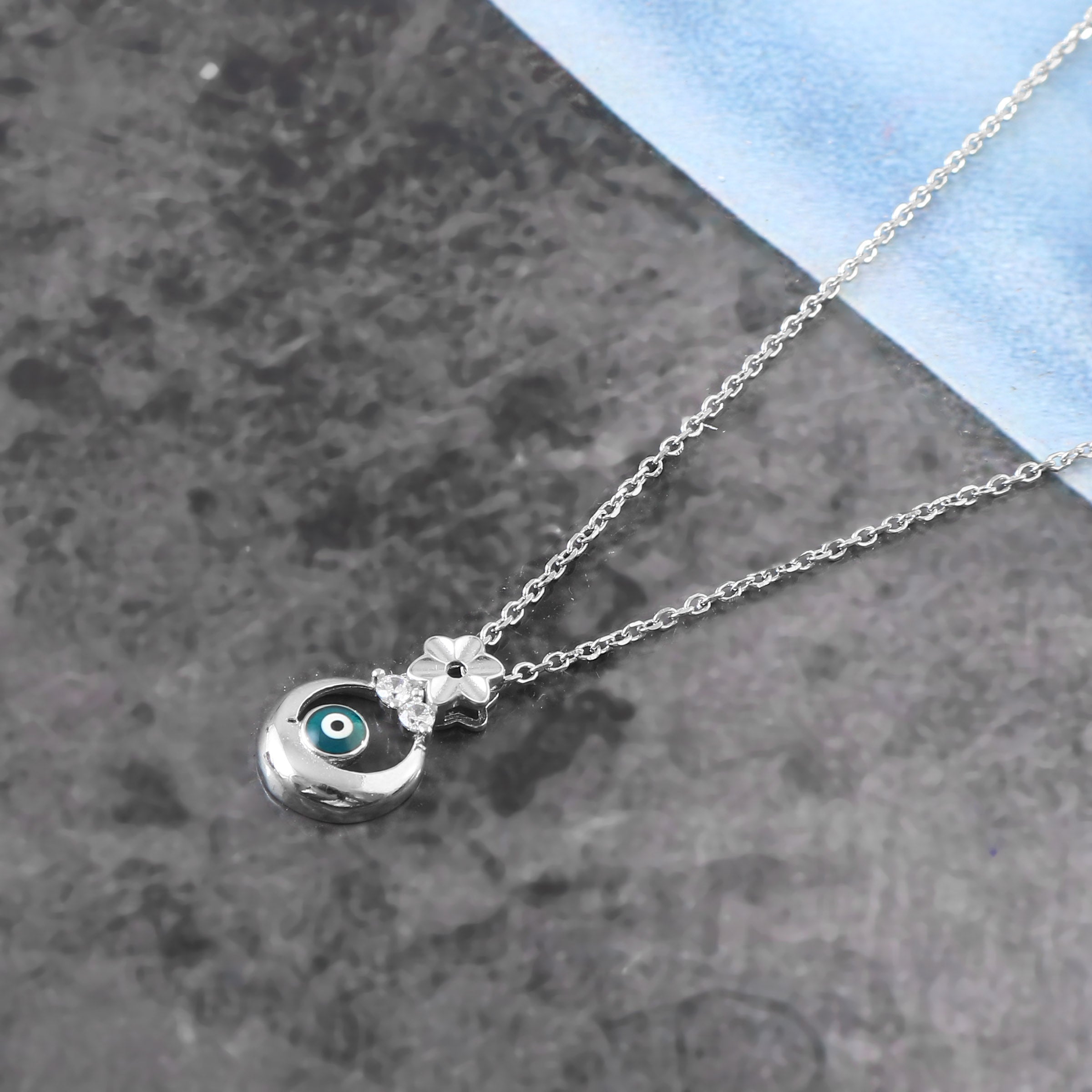 Sterling 92.5 Evil Eye Pendent with Chain Neckless