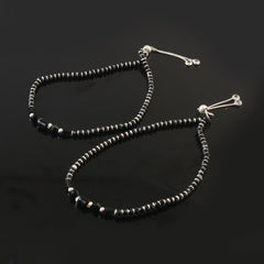 Black Beads Adjustable Anklets in Silver