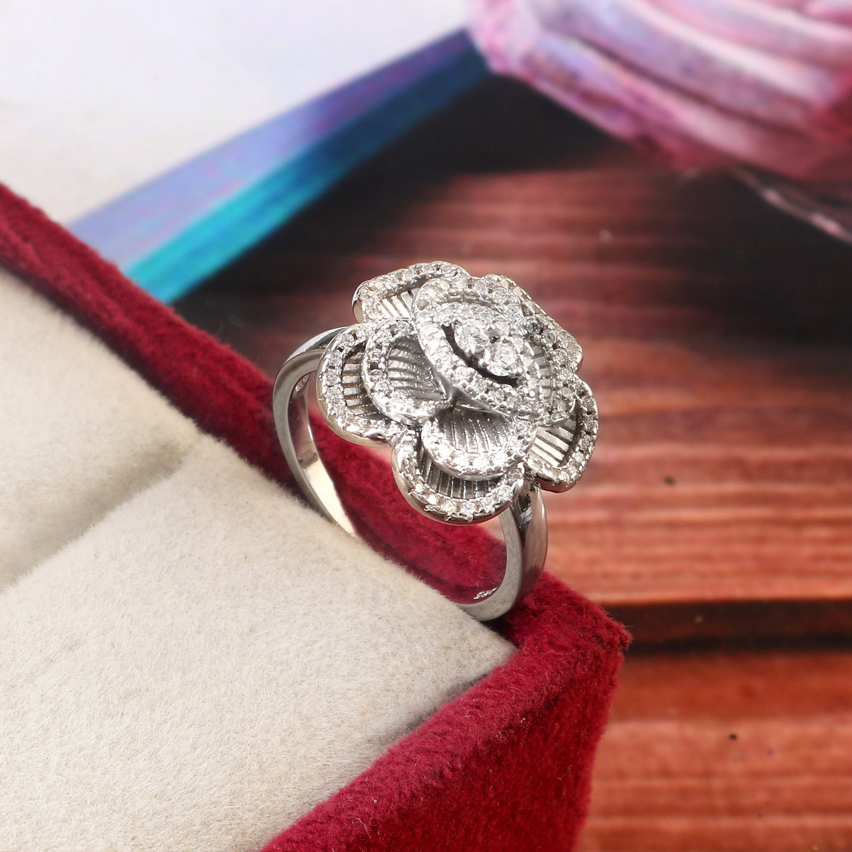 Sterling 92.5 CZ  Rose Ladies  Ring