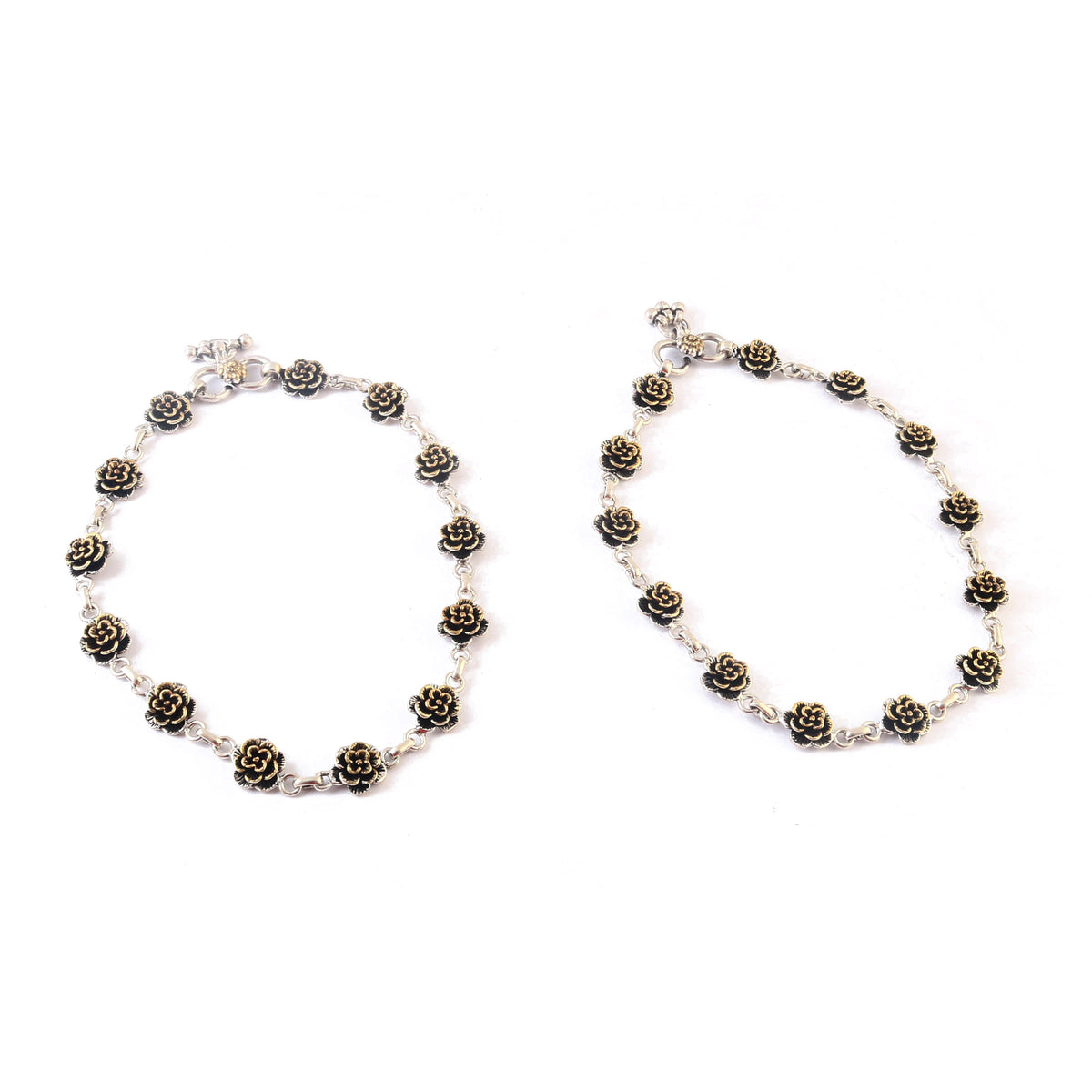 Oxidized 925 Two Tone Floral Anklets