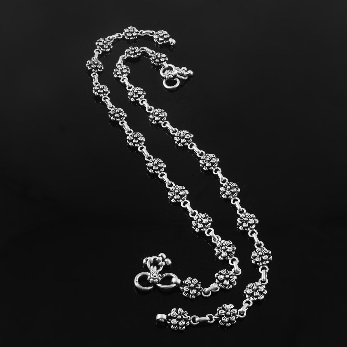 Oxidized 925 Silver Chail Chabili Floral Anklet