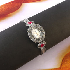 Sterling 92.5 Silver CZ Watch with Natural Stone