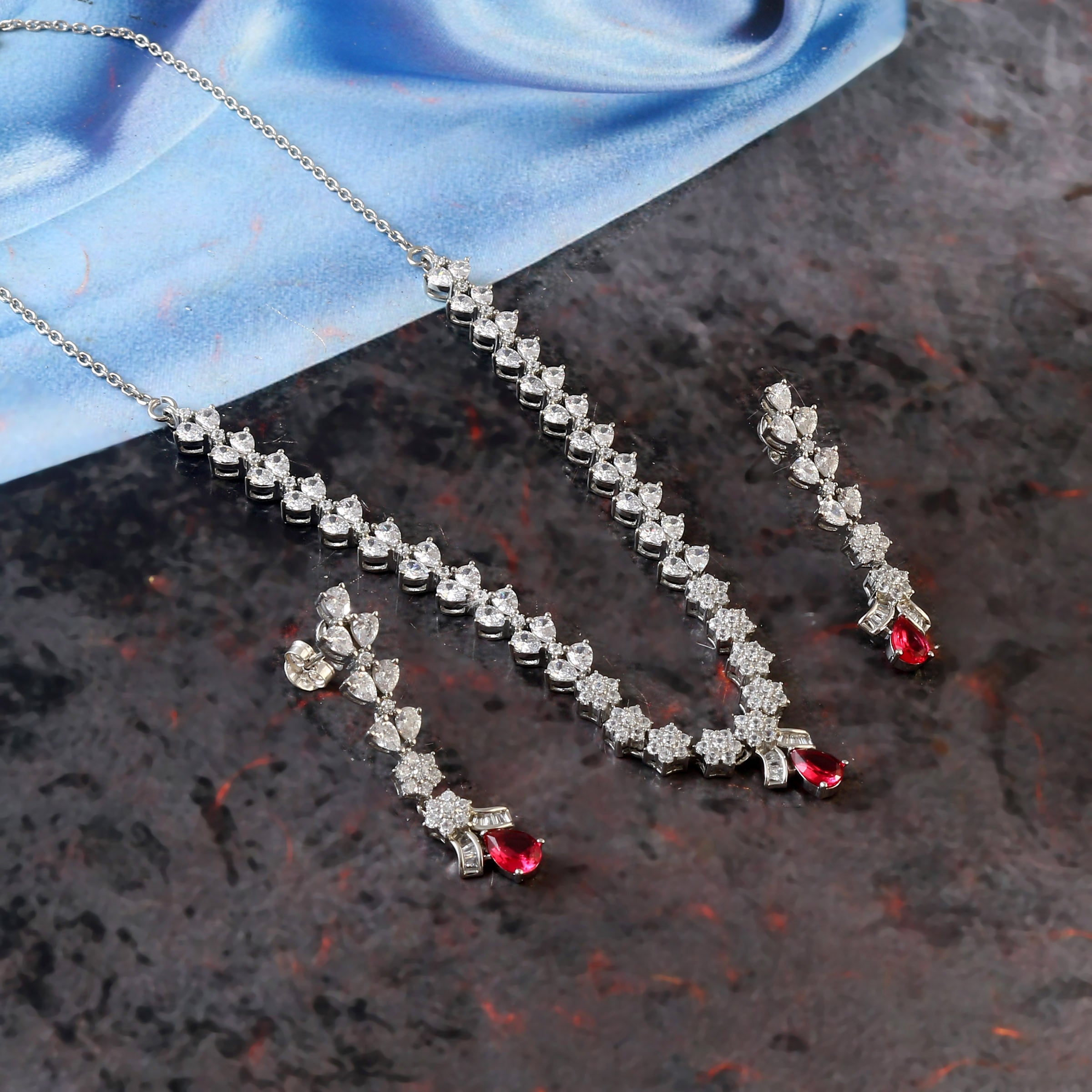 Sterling 92.5 Silver CZ Stone Necklace set