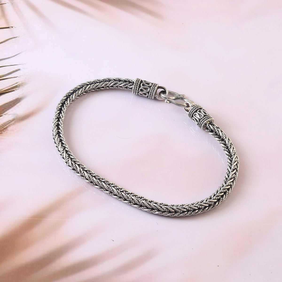 Oxidized 92.5 Silver Spiral Chain Bracelet For Men