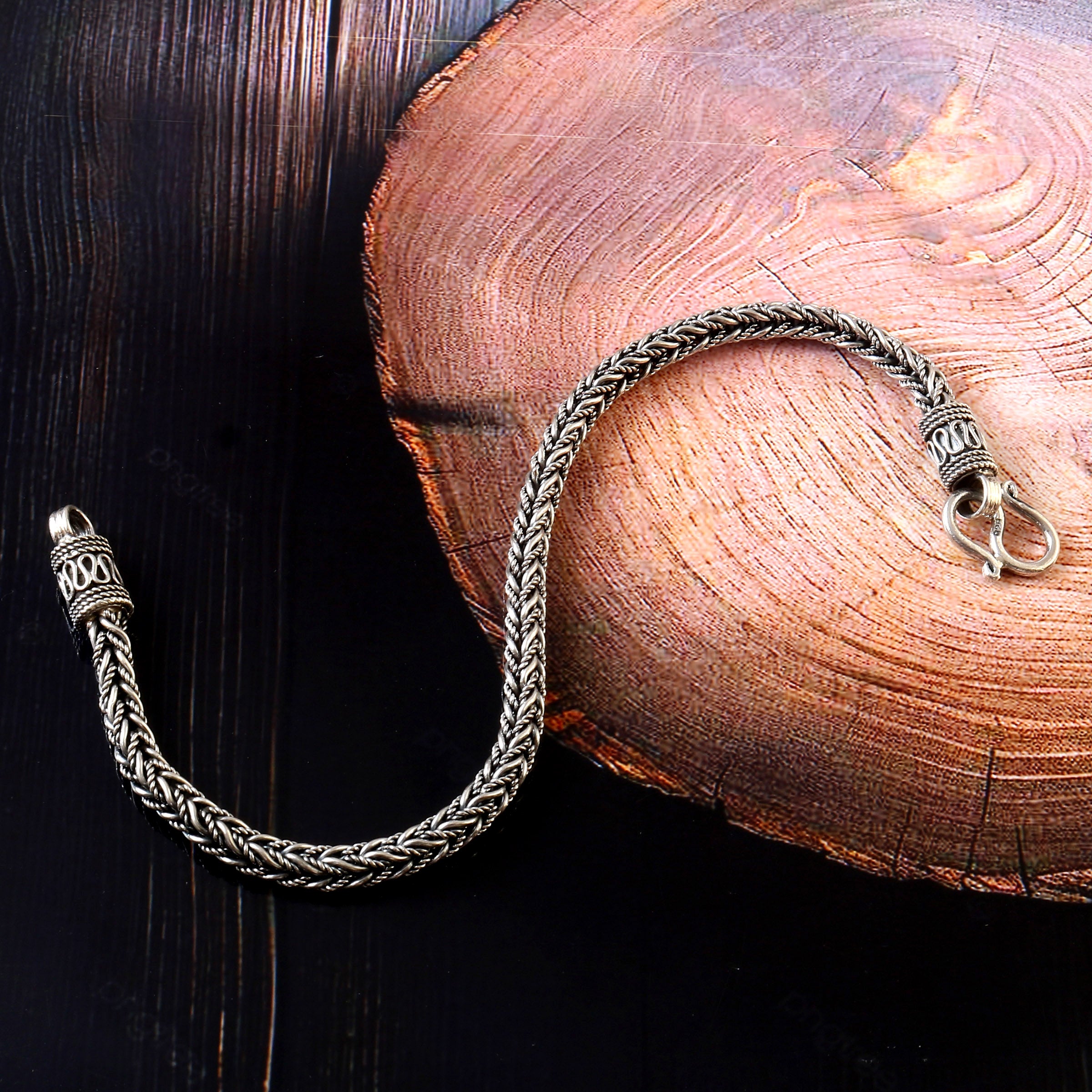 Oxidized 92.5 Silver Spiral Chain Bracelet For Men