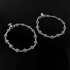 Oxidized 92.5 Silver Floral Chail Chabili Anklets