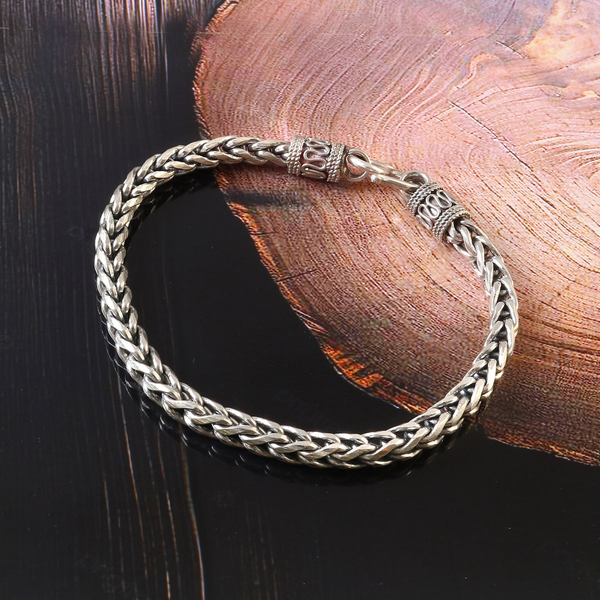 Oxidized 92.5 Silver Spiral Bracelet for Men