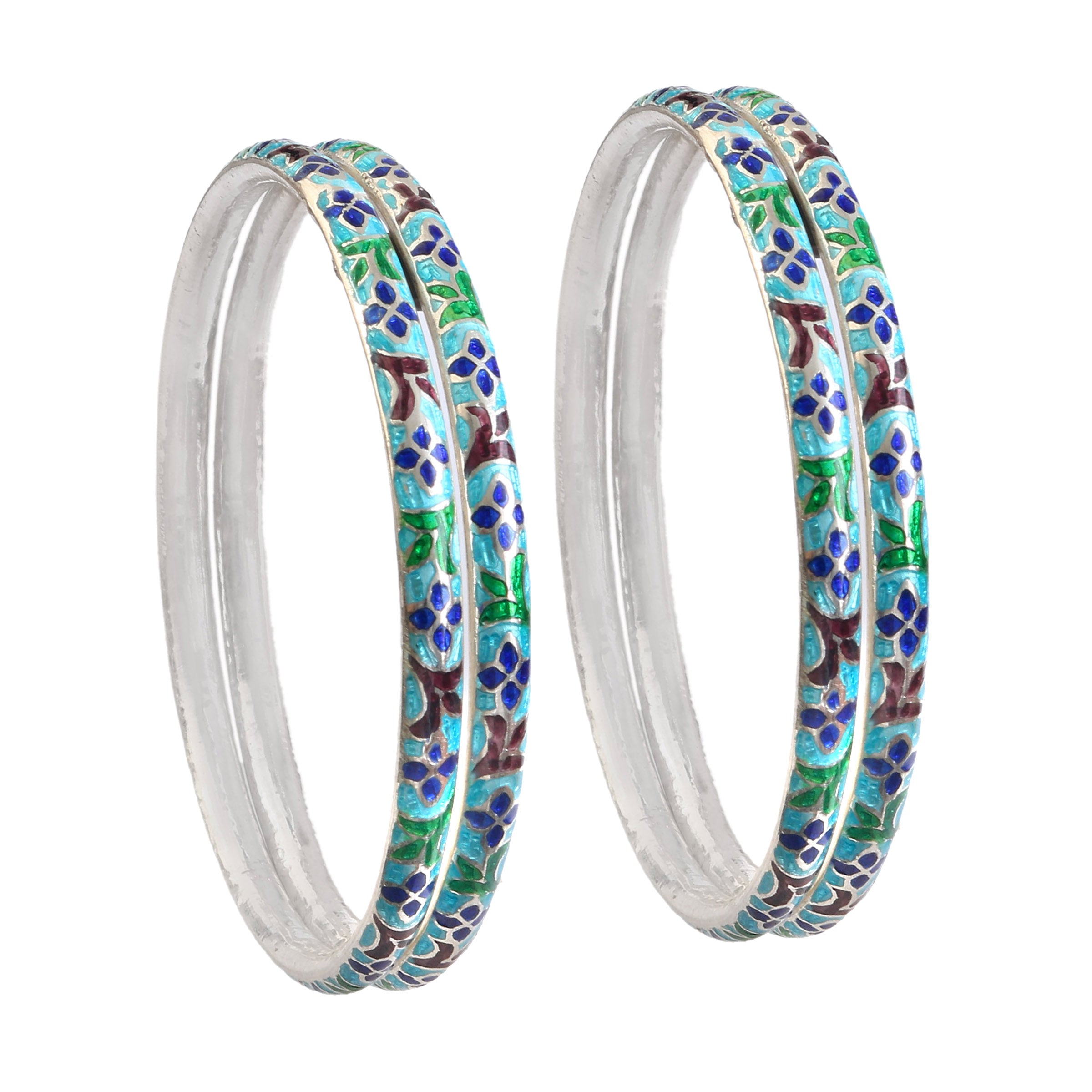 Meenakari 92.5 Silver Bangles 4 Pc set