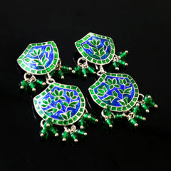 Meenakari 92.5 Silver Polki Earrings Set