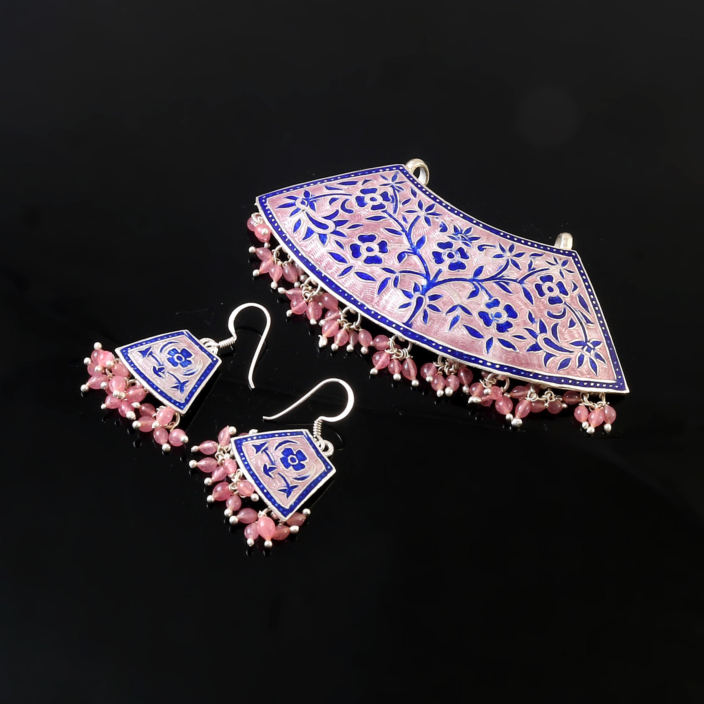 Meenakari 92.5 Silver Pendent Earring  set