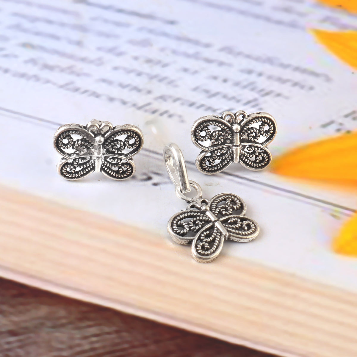 Oxidized 92.5 Silver Butterfly Tops Earring