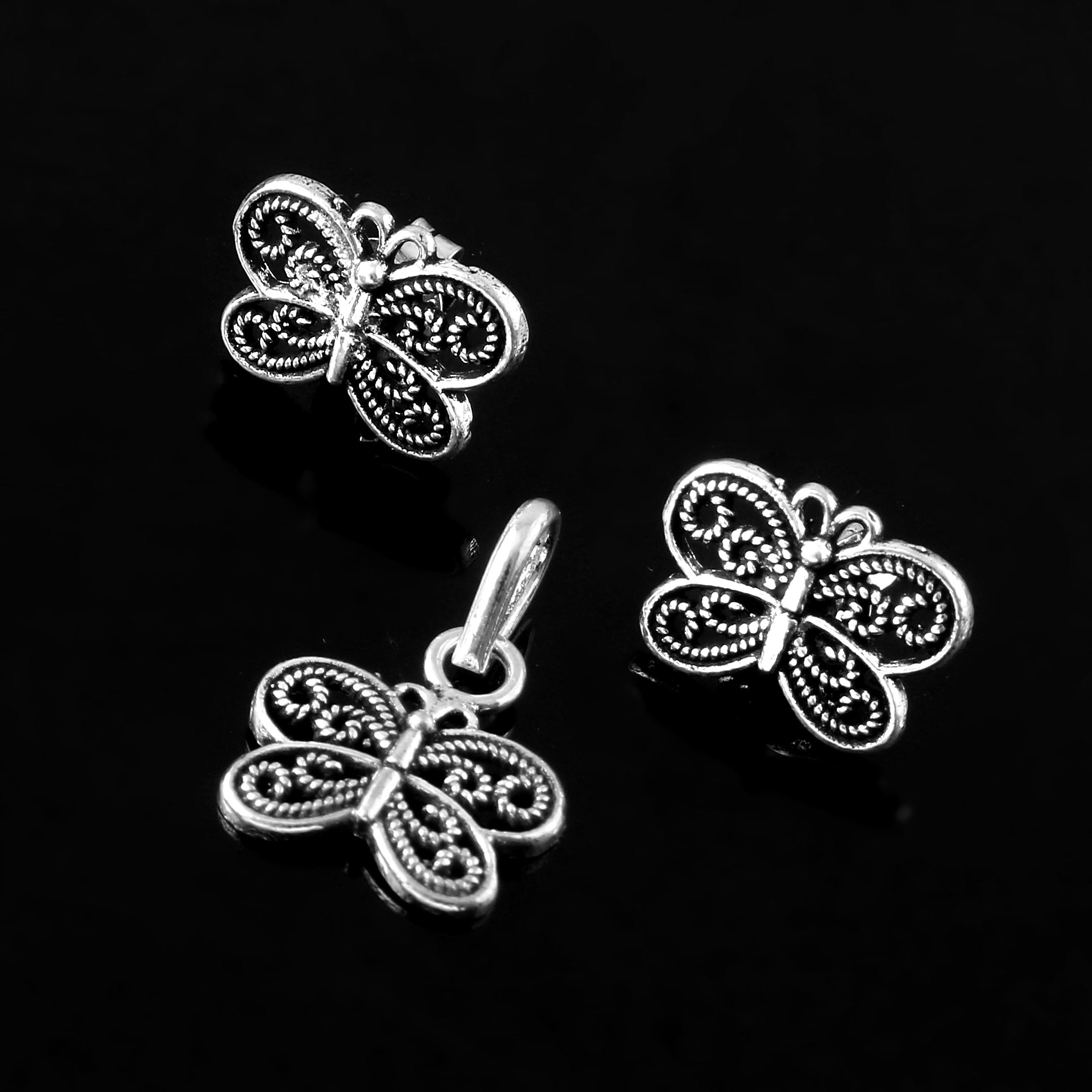 Oxidized 92.5 Silver Butterfly Tops Earring