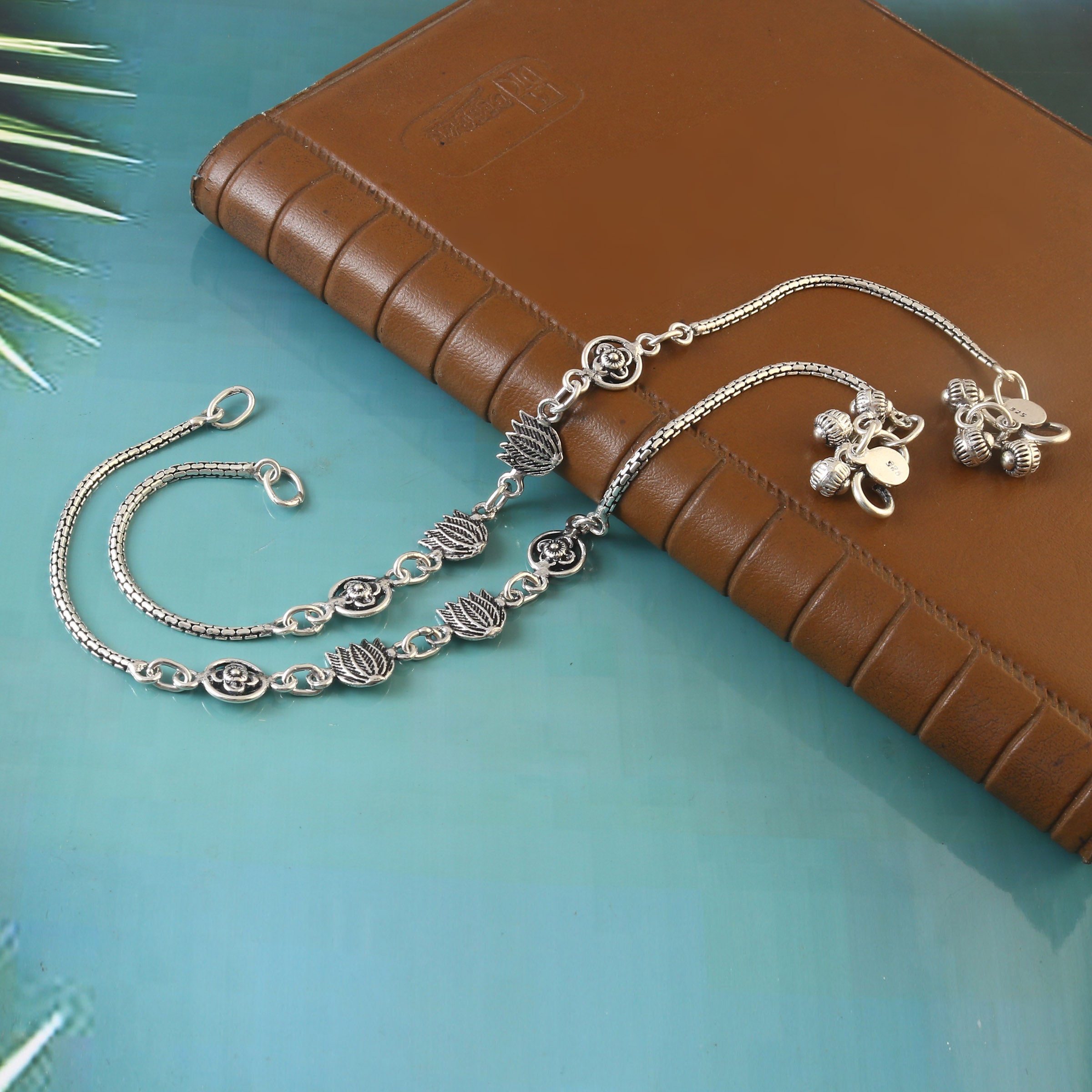 Oxidized 92.5 Silver Lotus Chail Chabili Anklets