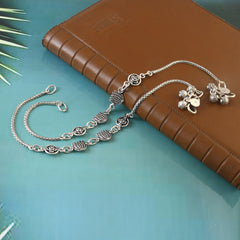 Oxidized 92.5 Silver Lotus Chail Chabili Anklets