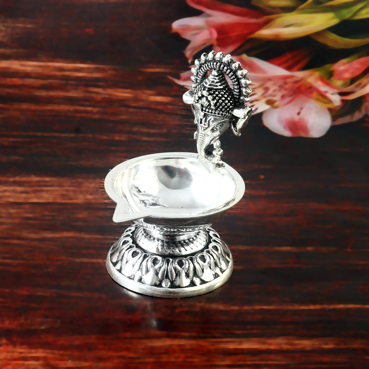 Oxidized 92.5 Silver 3D Ganesha Diya