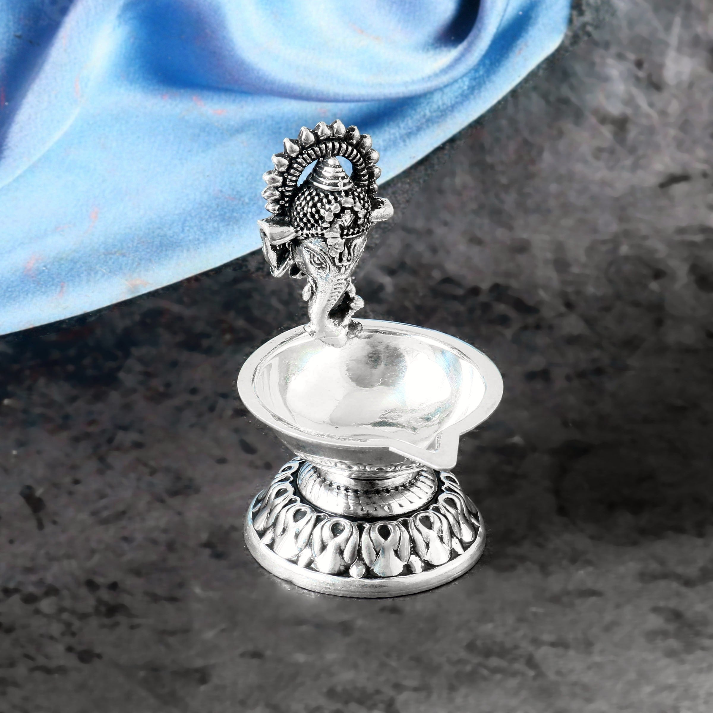 Oxidized 92.5 Silver 3D Ganesha Diya