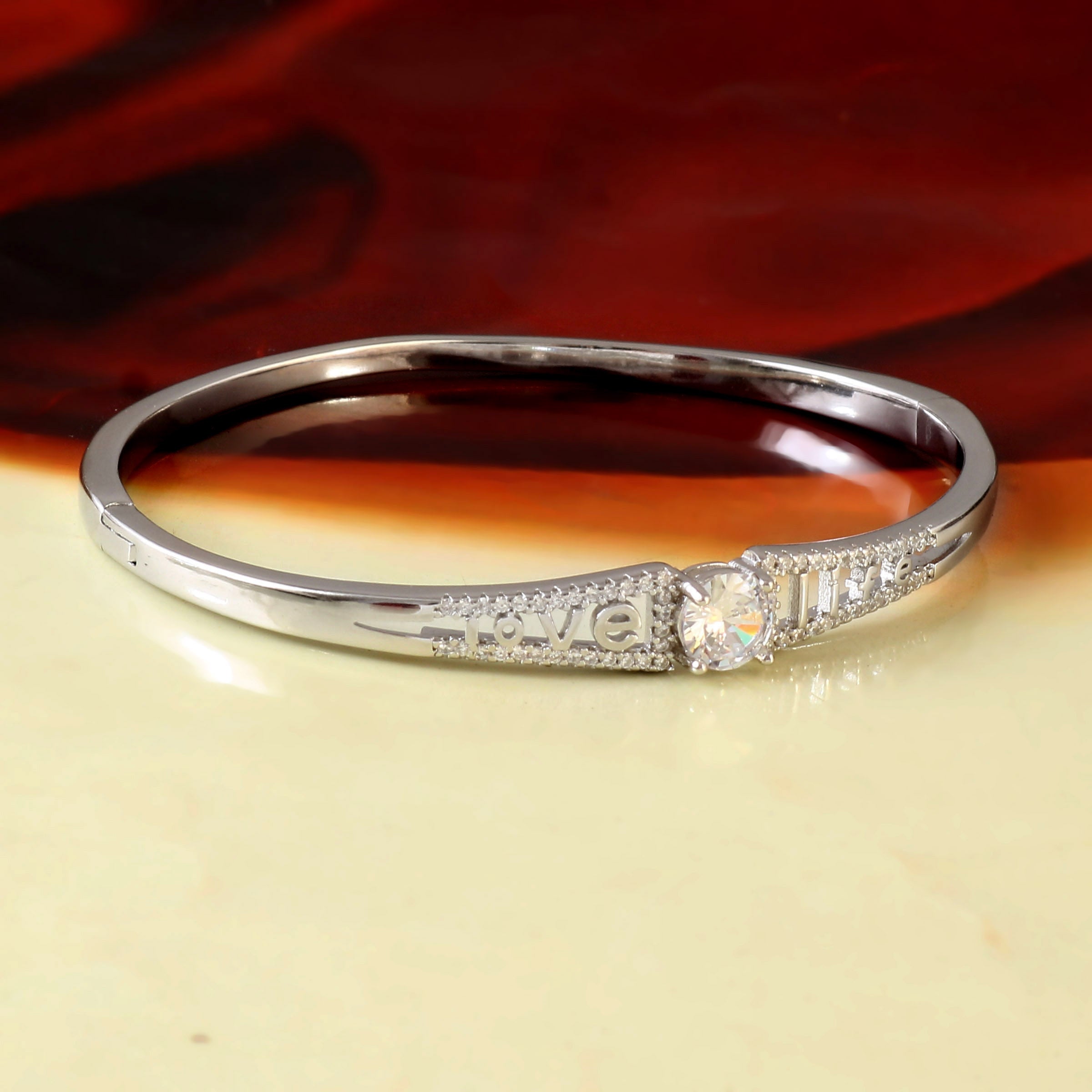 Sterling 92.5 Silver CZ Love Kada for Women