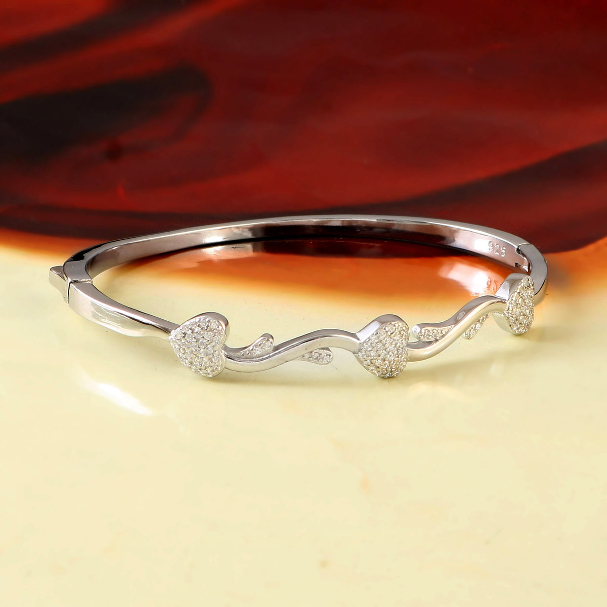 Sterling 92.5 Silver Heart Kada for Women