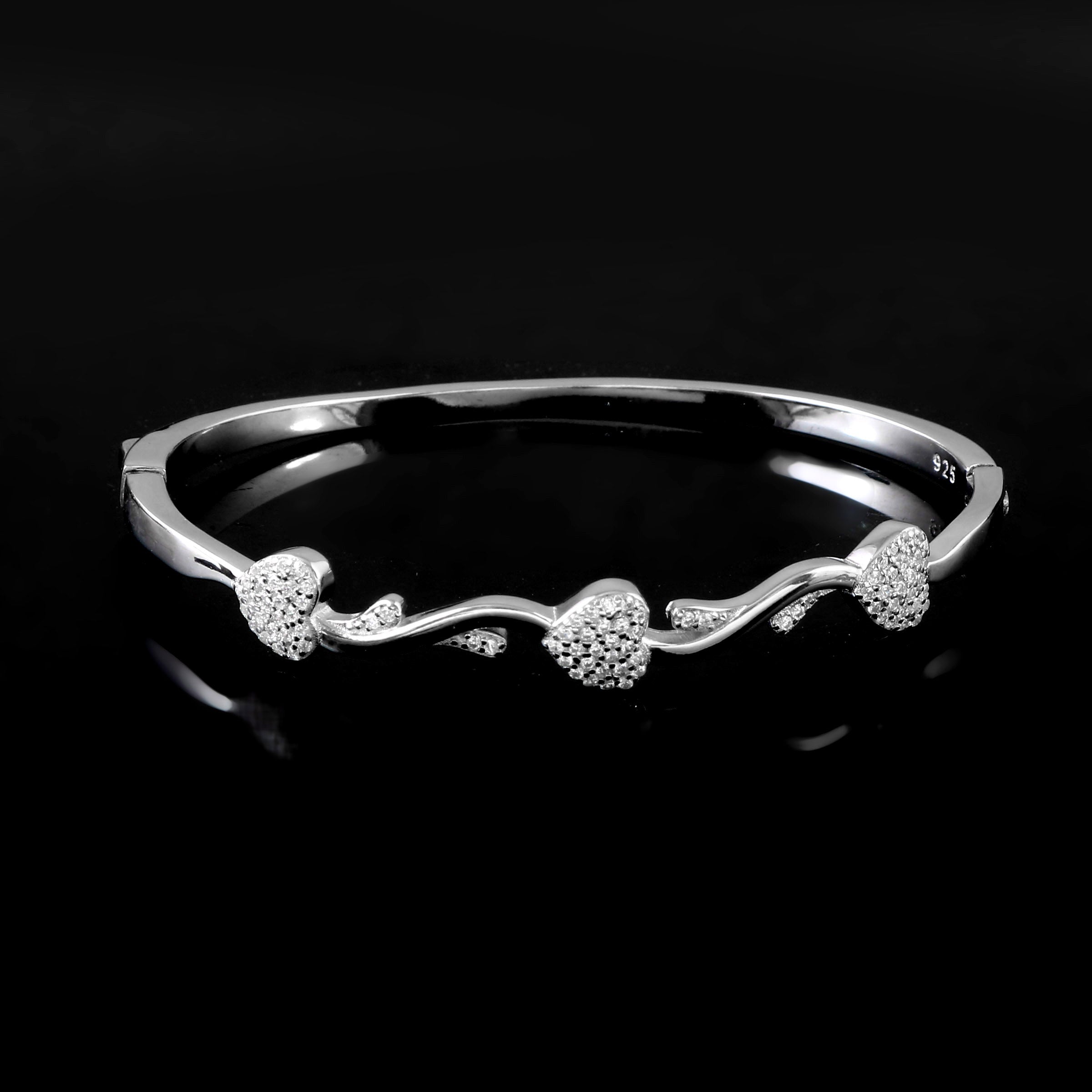 Sterling 92.5 Silver Heart Kada for Women