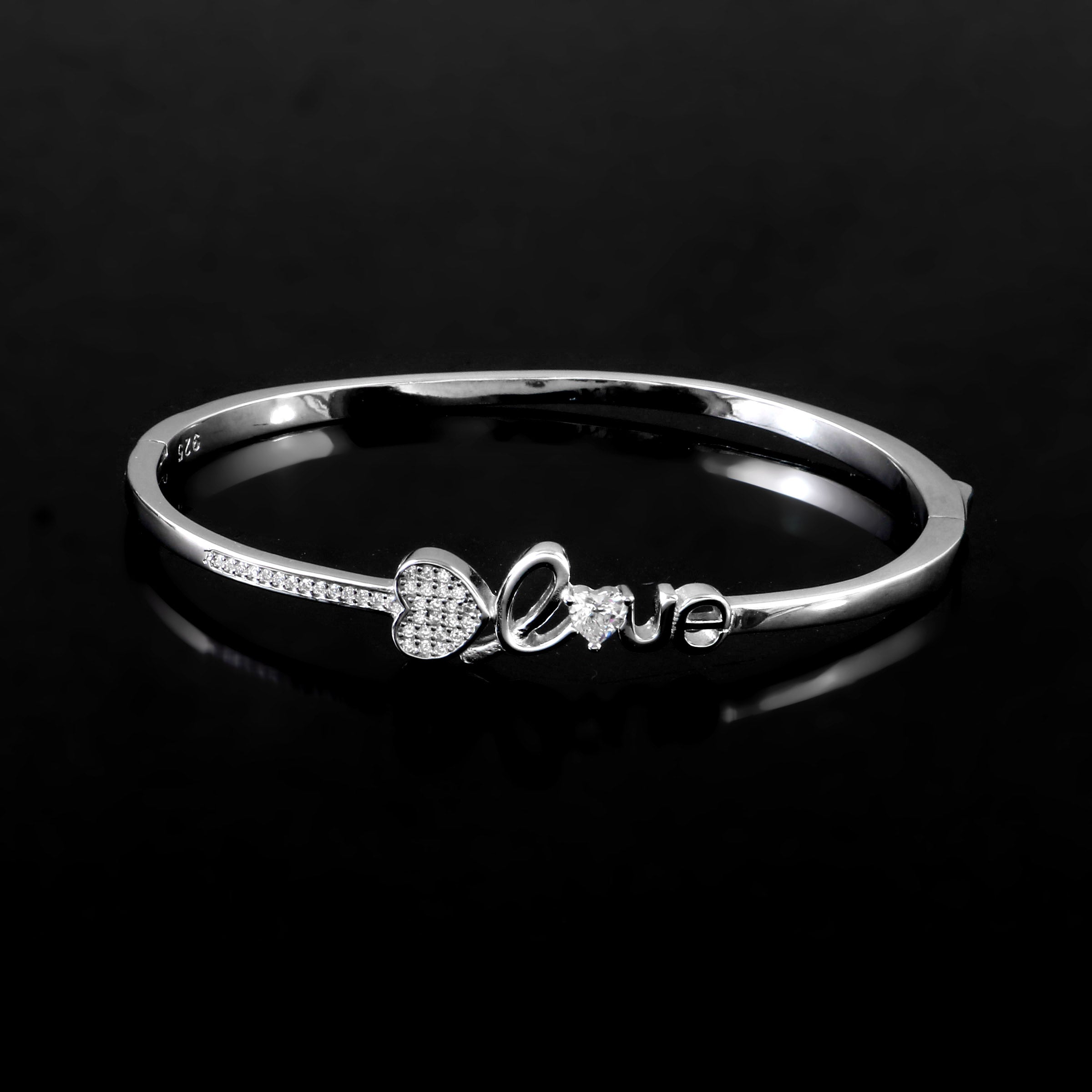 Sterling 92.5 Silver CZ Love Kada for Women