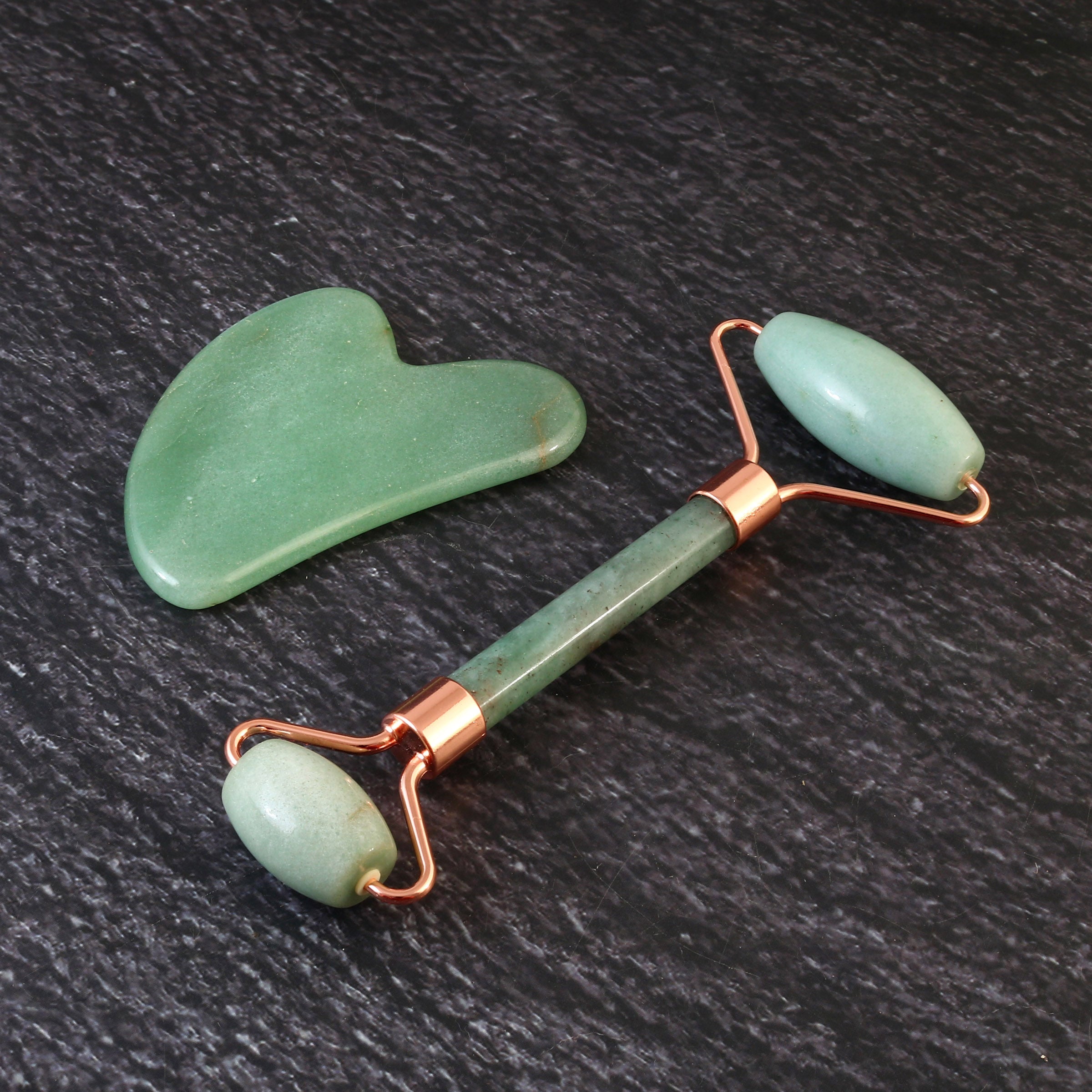 Green Aventurine  Roller and Gausha Face Massager set