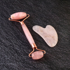 Rose Quartz Roller & Gausha Face Massager Set