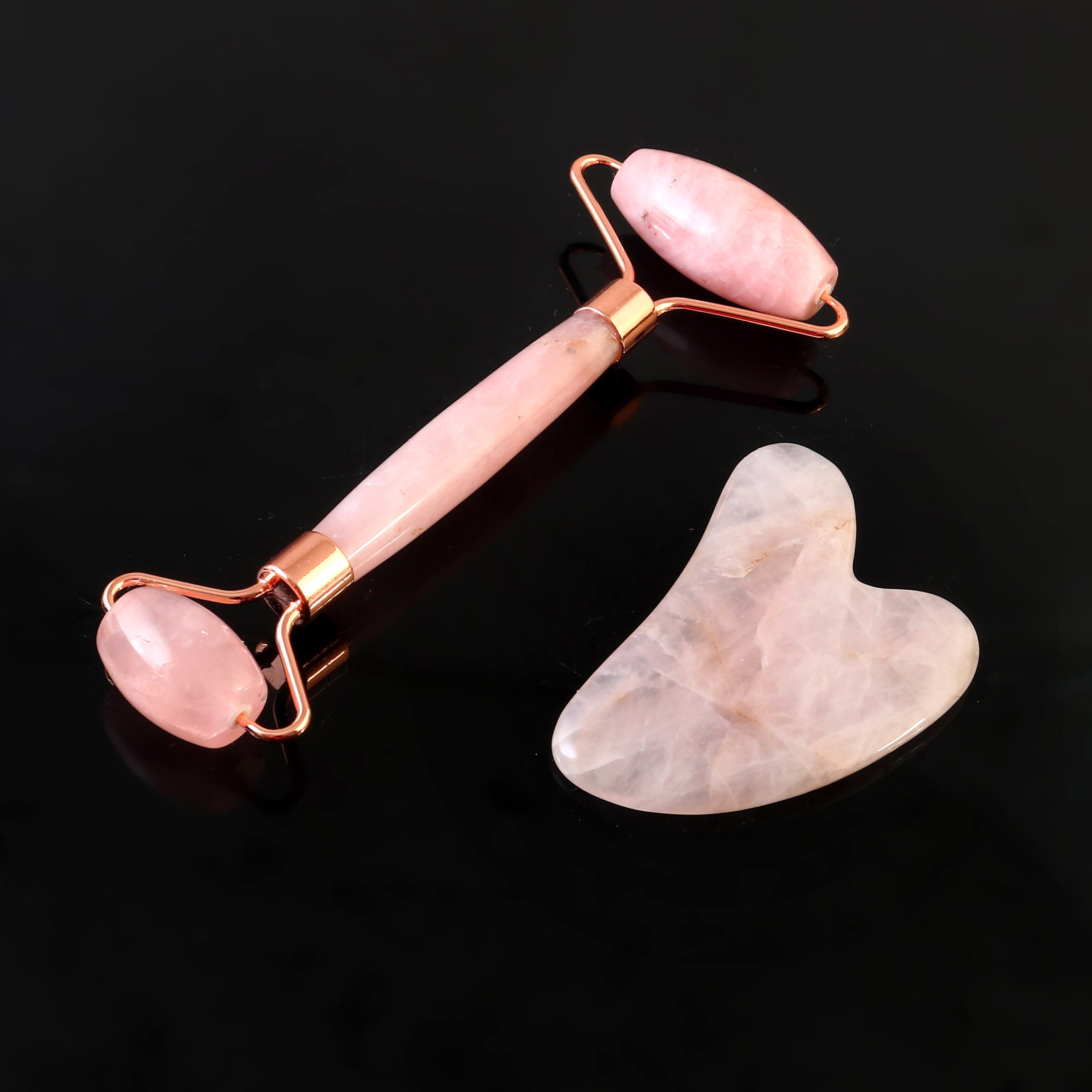 Rose Quartz Roller & Gausha Face Massager Set